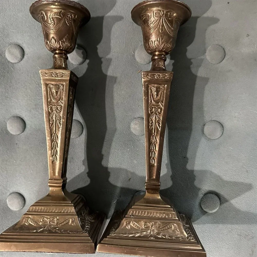 Andrea By Sadek Brass Finish Ornate Candlestick Pair